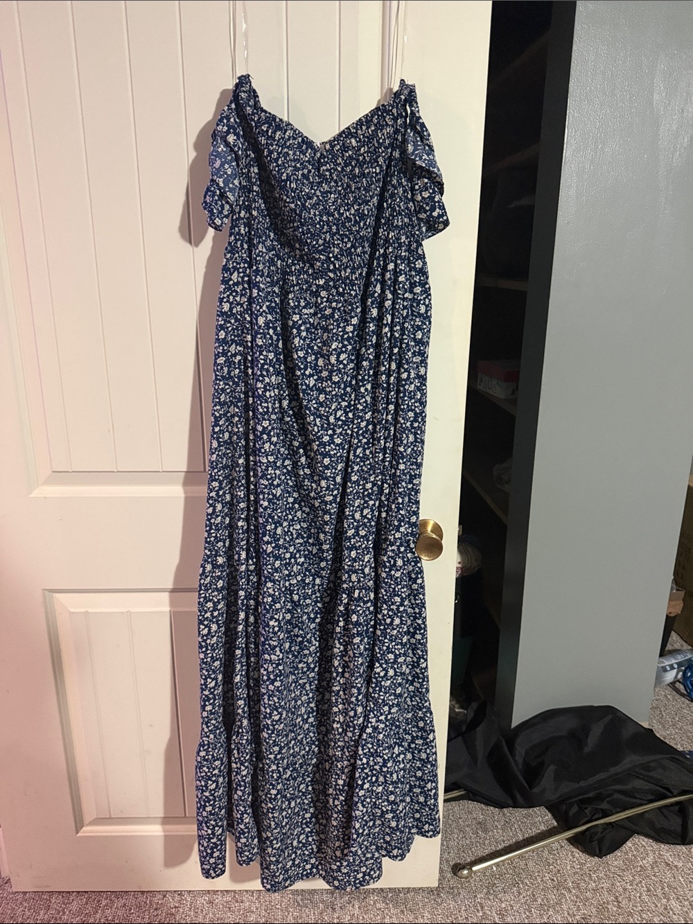 Pink Lily Navy Blue Floral Off-Shoulder Maxi Dress